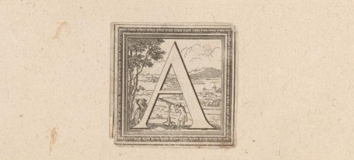 Initial 'A' with a man with a telescope