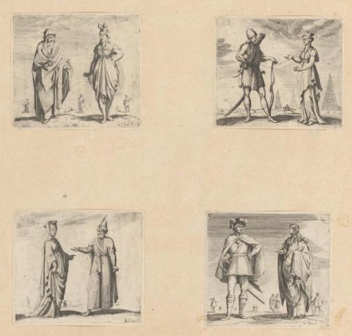 Persons in costumes from the four continents