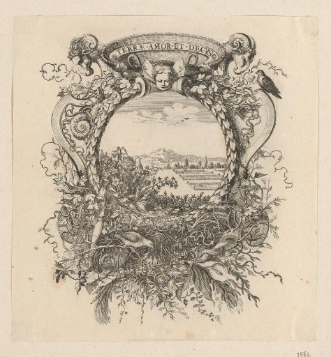 Landscape with garden, in a cartouche