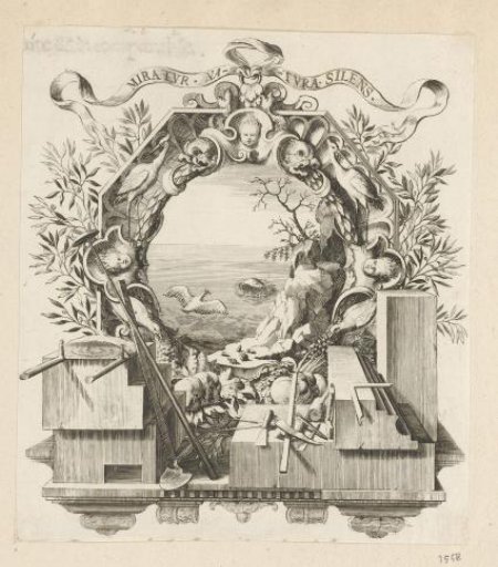 Kingfishers building a nest, in a cartouche