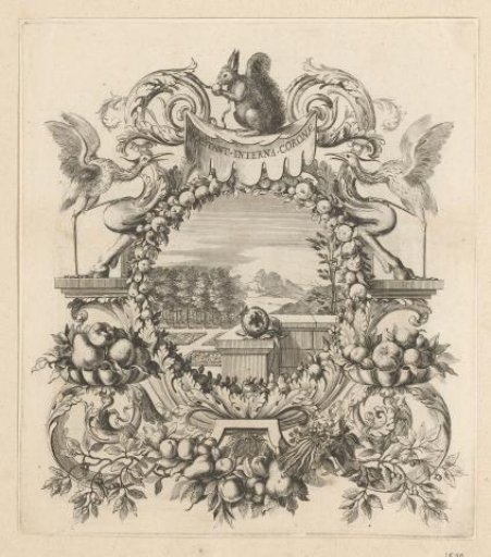 Pomegranate on a garden wall, in a cartouche