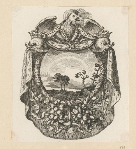 Landscape with a rainbow, in a cartouche