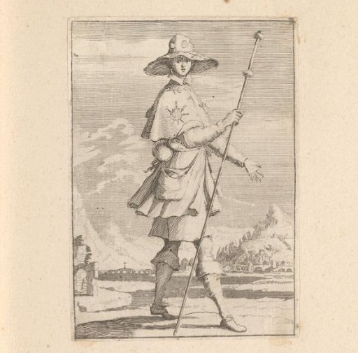 Pilgrim with a staff in a landscape