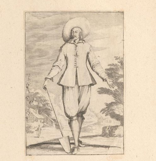 Gardener with a spade in a landscape