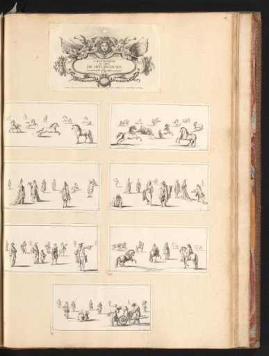 Title print and seven prints with horses and figures