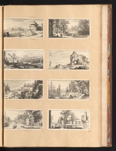 Eight prints with various buildings and landscapes