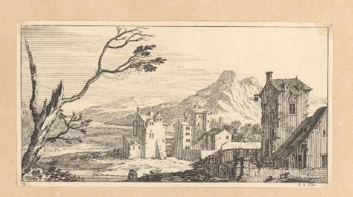 View of houses in a mountain landscape