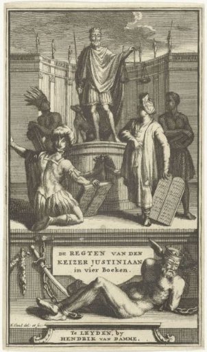 Title page for The Rights of Emperor Justinian, Leiden, 1705