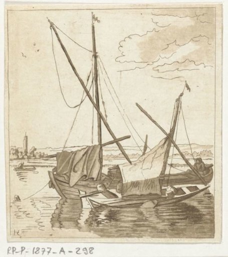Two sailing ships in a river
