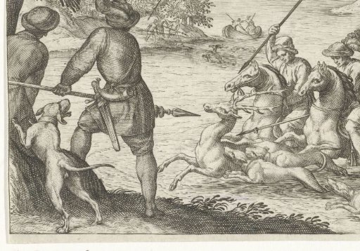 River landscape with deer hunt