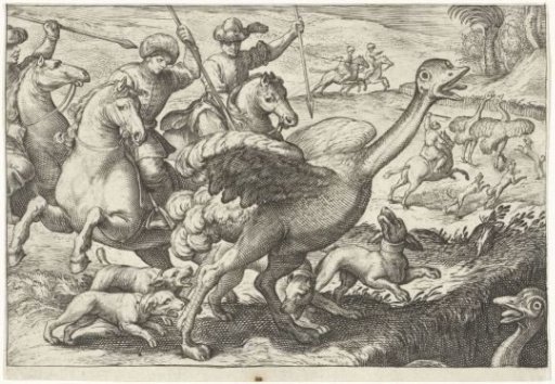 Landscape with ostrich hunt