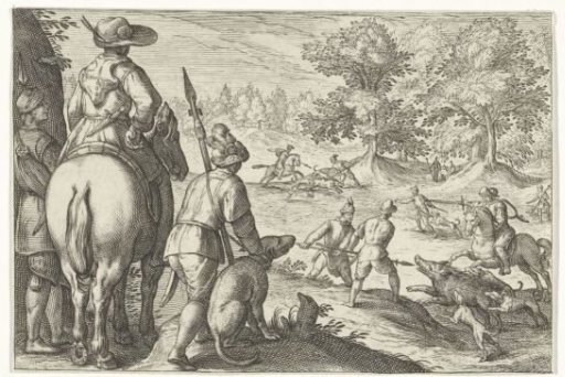 Landscape with hunt for wild boars