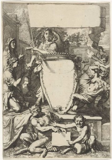 Cartouche surrounded by allegorical figures