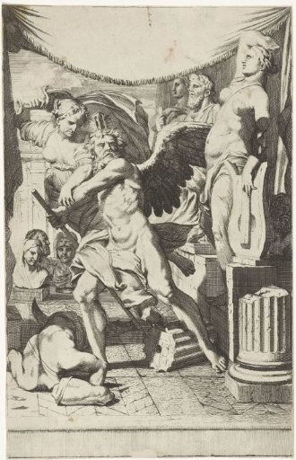 Prudence prevents Time from destroying ancient statues