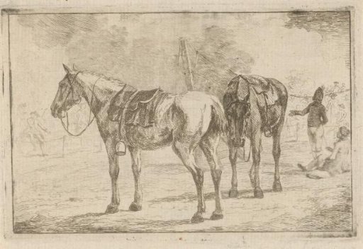 Two Saddled Horses near a Camp