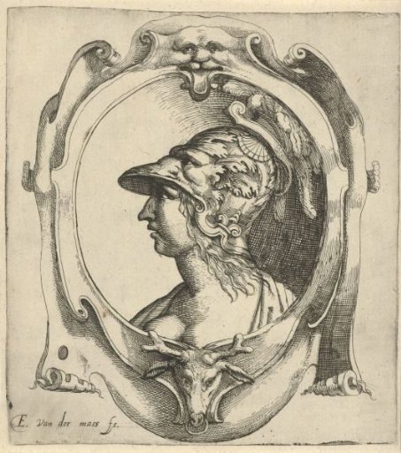 Bust of a young woman with a helmet