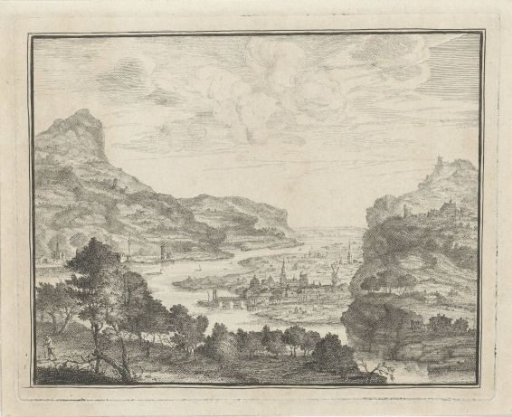 River landscape with a view of a town