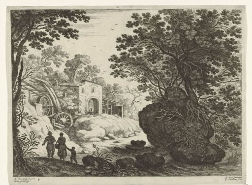 Couple and child at a watermill