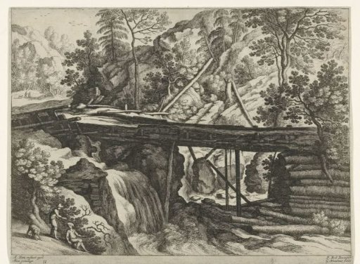 Mountain landscape with wooden aqueduct
