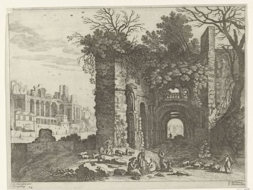 Resting family before a ruin