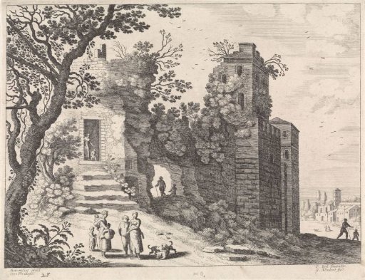 Ruin with a group of women and children