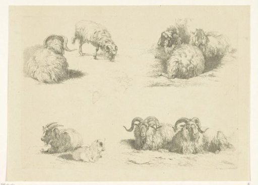 Four depictions with sheep and goats