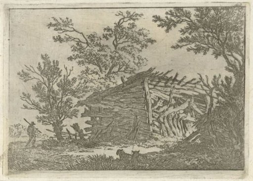 Landscape with a dilapidated farm building