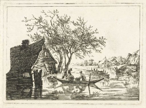 River landscape with a farm