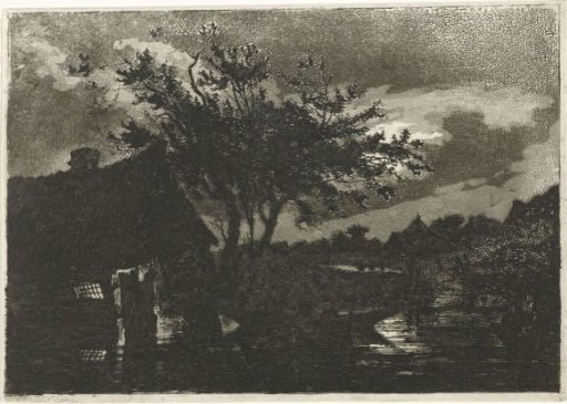 River landscape with a farm