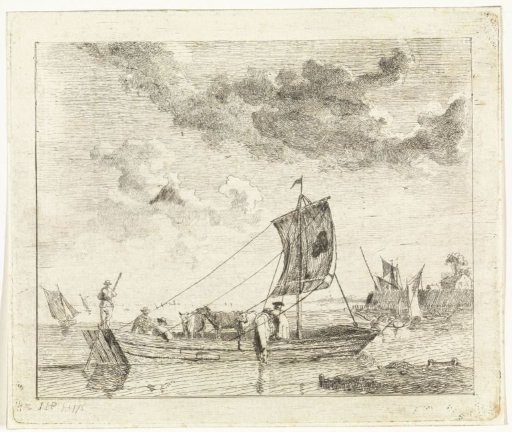 Flat-bottomed boat with cattle