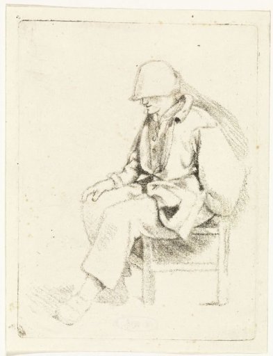Seated man with cap