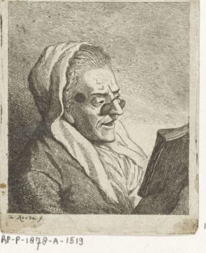 Old woman reading with spectacles