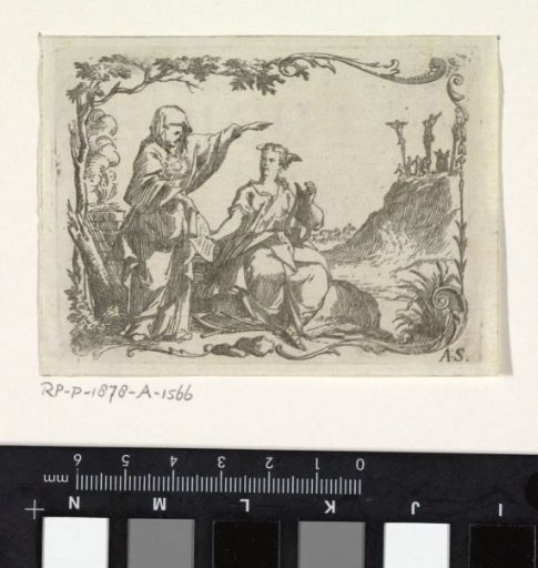 Title vignette of "Stichtelijke gedichten enz. van J.C. Voet." Religion and Poetry on Golgotha. In the lower right corner A.S.