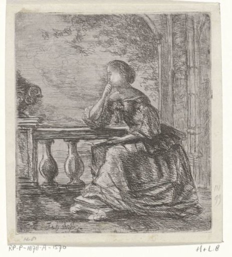 Woman with a Letter in her Hand by a Balustrade