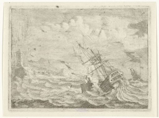 Seascape with a ship in distress