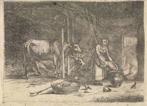 Cowshed with a milkmaid