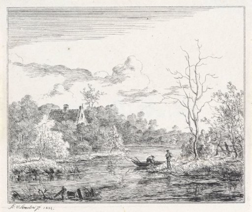 Landscape with a rowing boat on the water