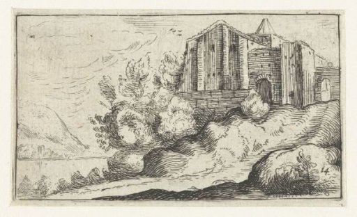 Buildings on a rock by a river