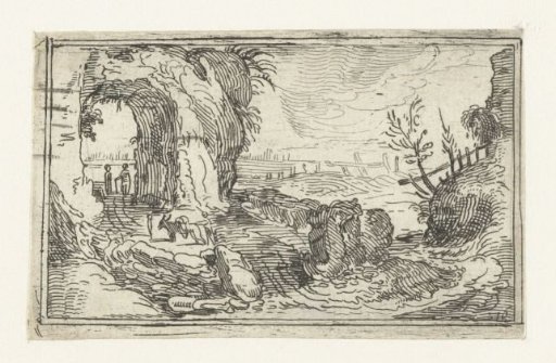 Rocky landscape with path along waterfall