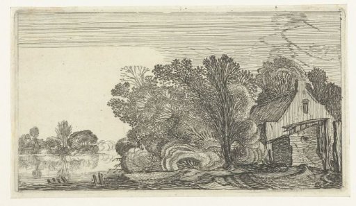 Farmhouse among trees on a river
