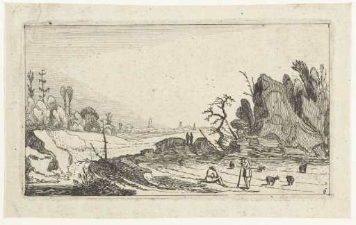 Shepherds with Sheep near Rocks