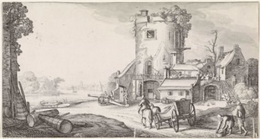 Soldiers at a Tower in a River Landscape