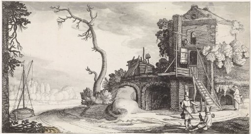 Two Falconers at a Tower Used as an Inn