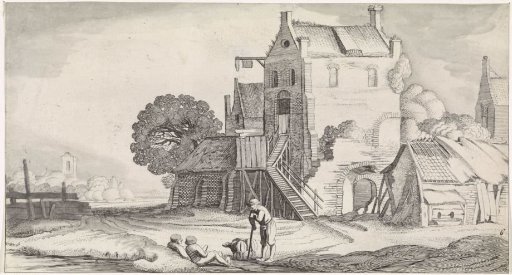 Three Conversing Figures at an Inn