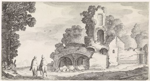 Landscape with a ruin and two horsemen