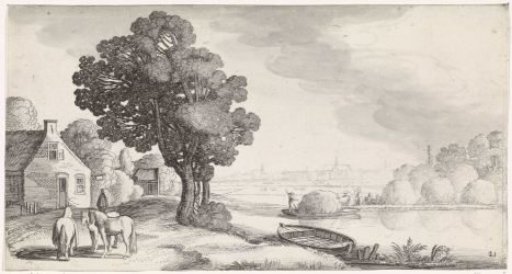Transport of hay on a river with Haarlem in the distance