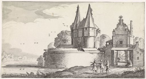 Soldiers by a Fort and a City Gate on a River