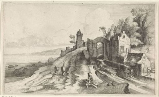 Coastal landscape with a watermill