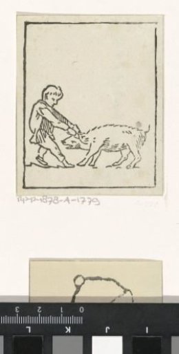Boy Pulling a Pig by the Ears