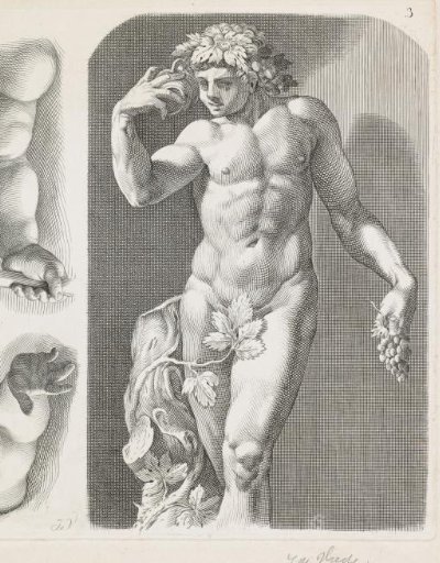 Statue of Bacchus and two studies of arms